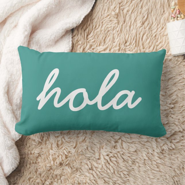Hola Turquoise Throw Pillow, Modern Living Room Lumbar Cushion (Blanket)