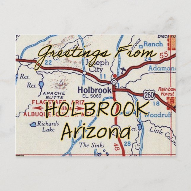 Holbrook AZ Vintage Map Postcard (Front)