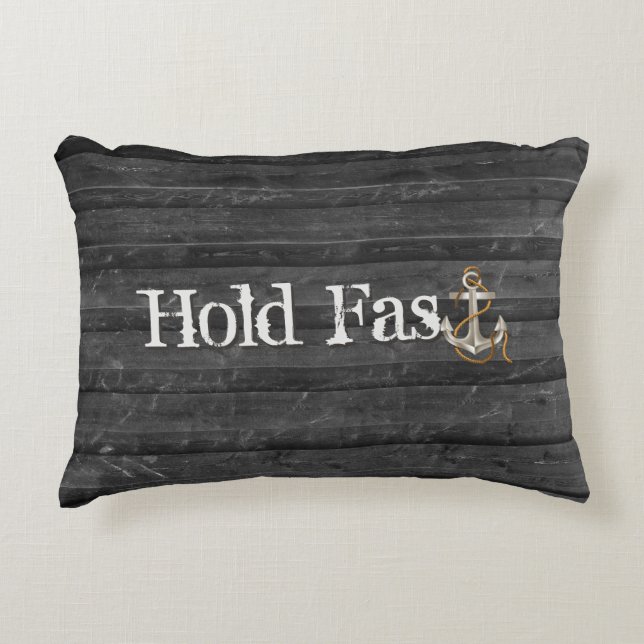 Hold Fast Anchor On Grey Wood Accent Pillow (Front)