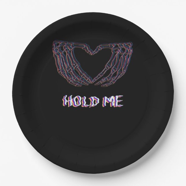 Hold Me Classic - Skeleton Hand Heart Paper Plate (Front)