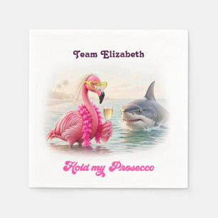 Hold My Prosecco Funny Shark Flamingo Bachelorette Napkin