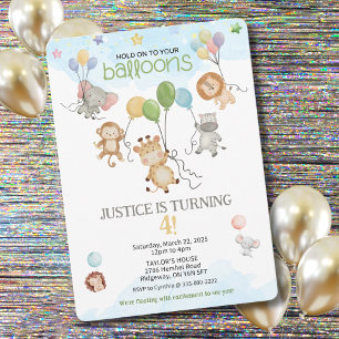 Hold On To Your Balloons Kids Birthday Invitation