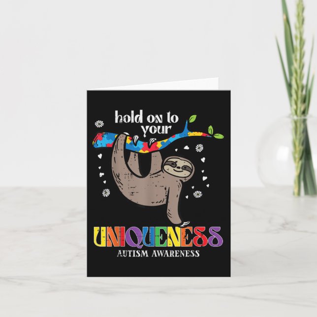 Hold On Uniqueness Autism Sloth Awareness Asd Men Card (Front)