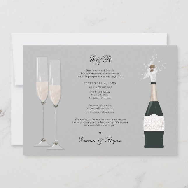 Hold The Champagne Postpone Wedding Date Change Announcement (Back)