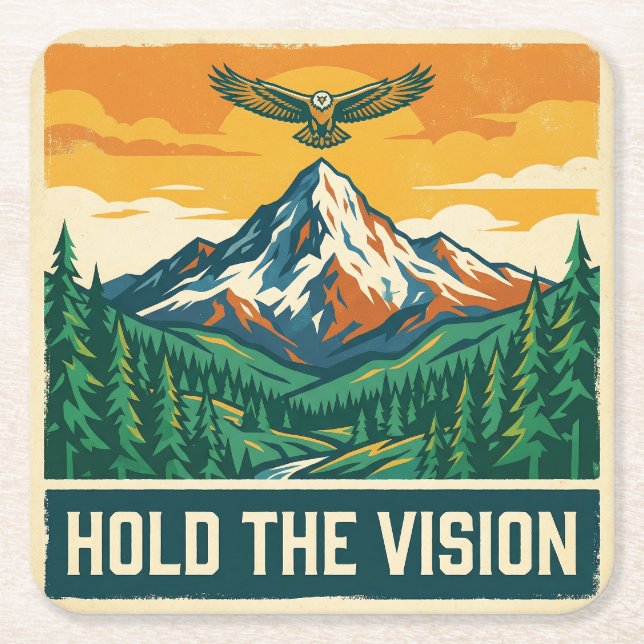 Hold The Vision Square Paper Coaster (Front)