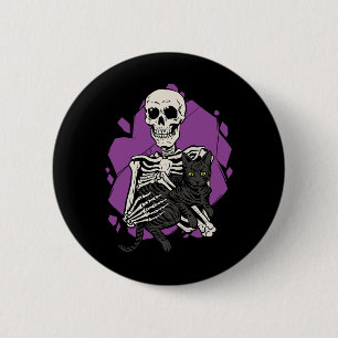 Holding A Black Cat Lazy Halloween Costume Skull 6 Cm Round Badge