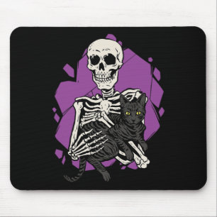 Holding A Black Cat Lazy Halloween Costume Skull Mouse Pad