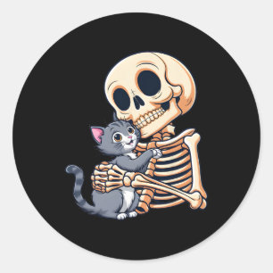 Holding A Cat Cute Halloween Costume Skull Cat  Classic Round Sticker
