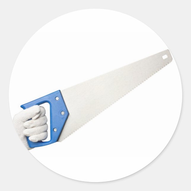 Holding a saw classic round sticker (Front)