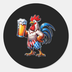 Holding Beer Usa Flag 4th Of July Patriotic Chicke Classic Round Sticker