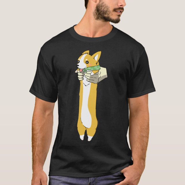 Holding Big Corgi Sticker T-Shirt (Front)
