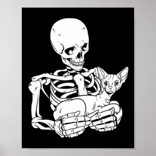 Holding Cat Funny Halloween Skull Sphynx Cat  Poster