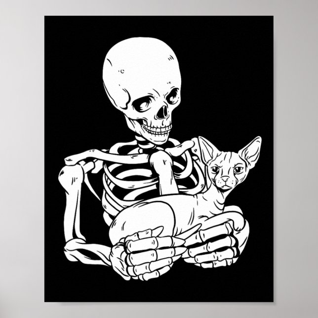 Holding Cat Funny Halloween Skull Sphynx Cat  Poster (Front)