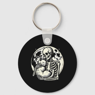 Holding Cat Spooky Skull Halloween Gothic Kitty Key Ring