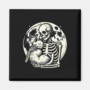 Holding Cat Spooky Skull Halloween Gothic Kitty Magnet