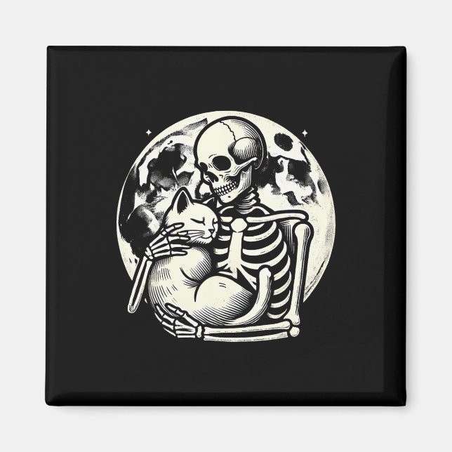 Holding Cat Spooky Skull Halloween Gothic Kitty  Magnet (Front)