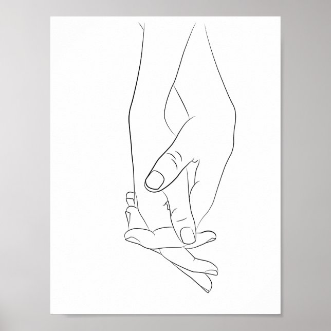 Holding Hands Minimal Line Art Cute Simple Trendy  Poster (Front)