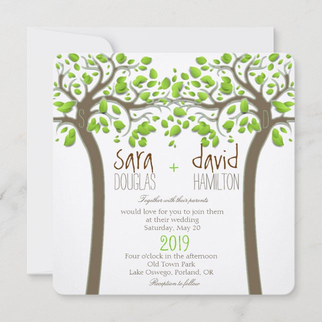 Holding Hands Trees Love Rustic Eco Wedding Invitation (Front)
