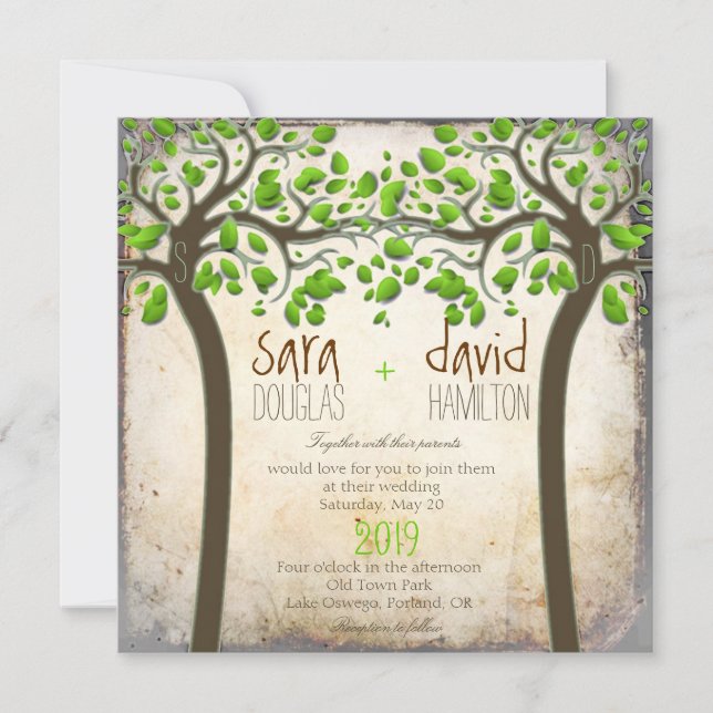 Holding Hands Trees Love Rustic Eco Wedding Invitation (Front)