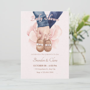 Holding hands with baby shoes newborn baby shower invitation