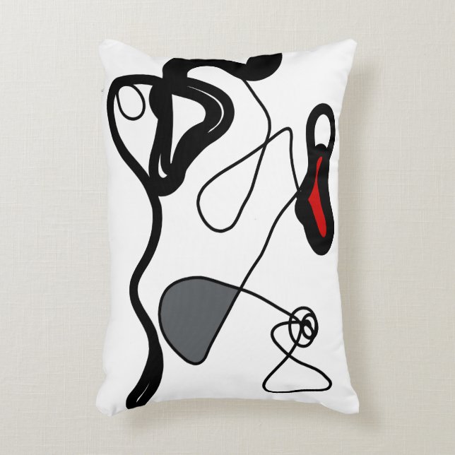 Holding Pattern: Abstract Black, White, Grey & Red Decorative Cushion (Front(Vertical))