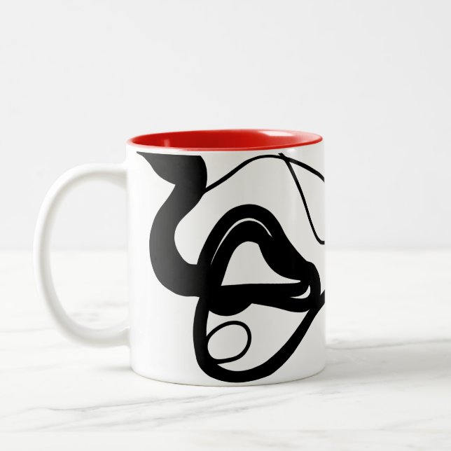 Holding Pattern: Abstract Black, White, Grey & Red Two-Tone Coffee Mug (Left)