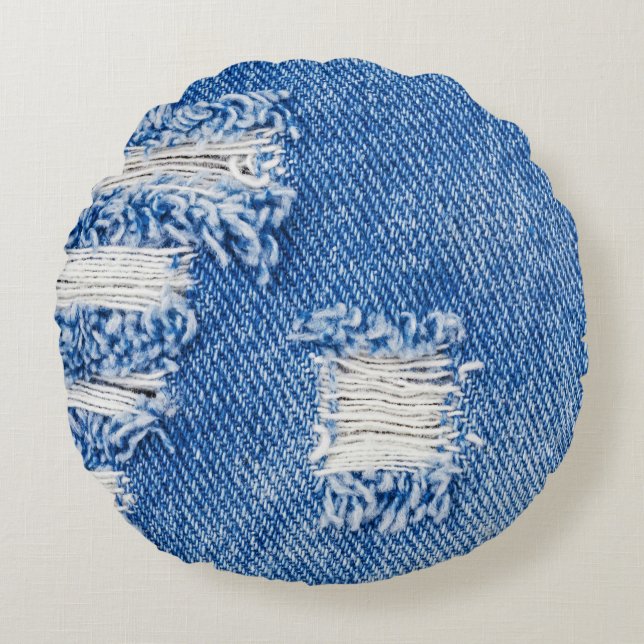 Hole, denim jeans, ripped texture round cushion (Front)