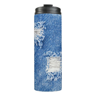 Hole, denim jeans, ripped texture thermal tumbler