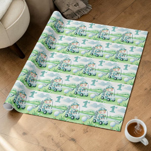 Hole in One 1st Birthday Golf Boy Watercolor Wrapping Paper