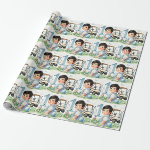 Hole in One 1st Birthday Golf Boy Watercolor Wrapping Paper