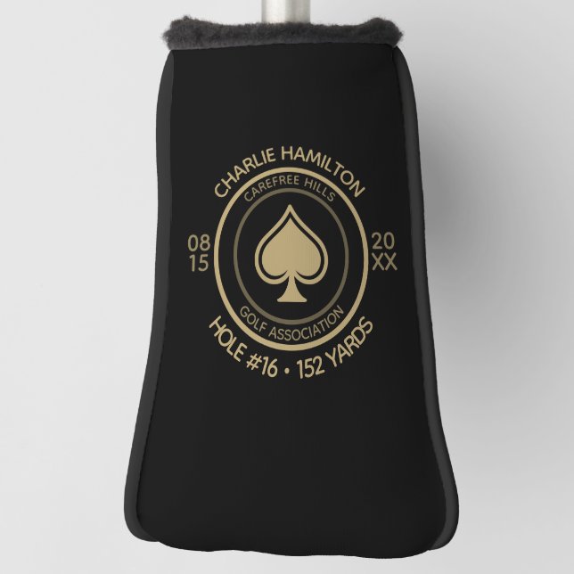 Hole in One Ace Black Gold Golf Head Cover (Rotate 90)