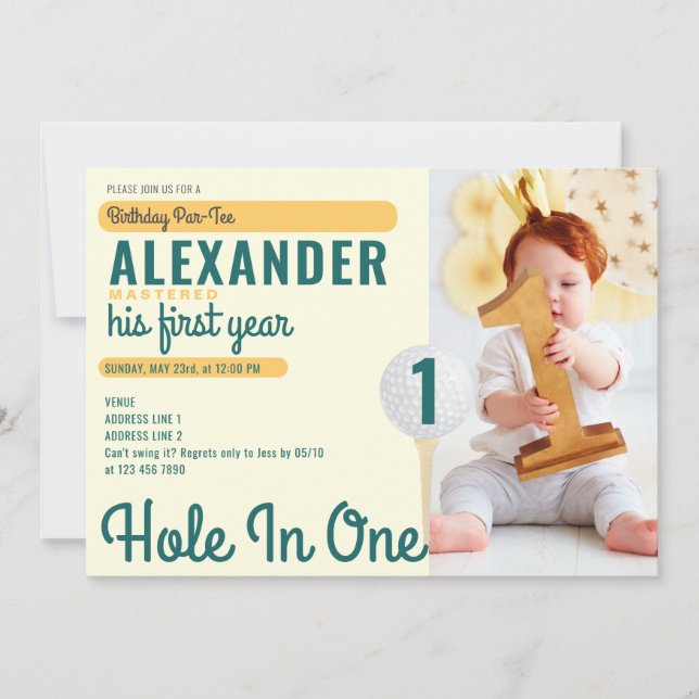 Hole in One Birthday Golf Mastered 1st Birthday Invitation (Front)