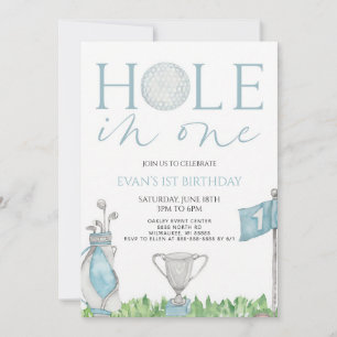 Hole In One Blue Golf 1st Birthday Invitation