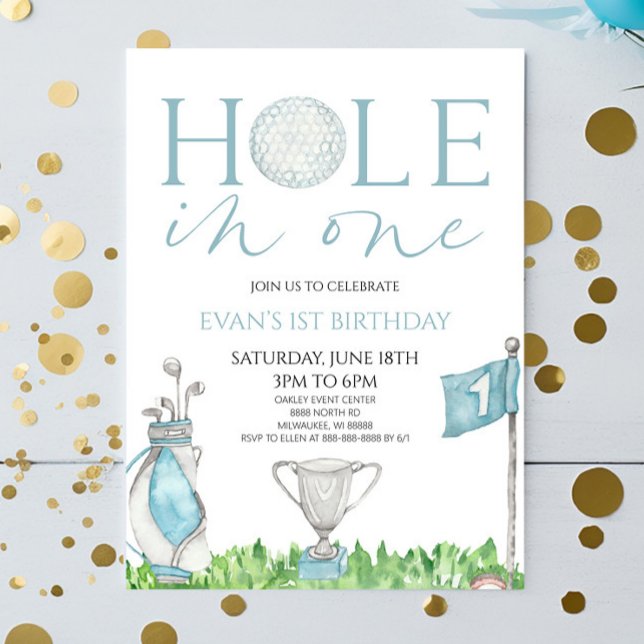 Hole In One Blue Golf 1st Birthday Party Invitation (Creator Uploaded)