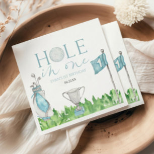 Hole In One Blue Golf 1st Birthday Party Napkin