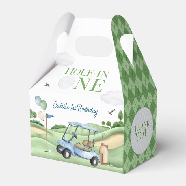 Hole In One Boy Golf First Birthday Par-Tee Favour Box (Front Side)