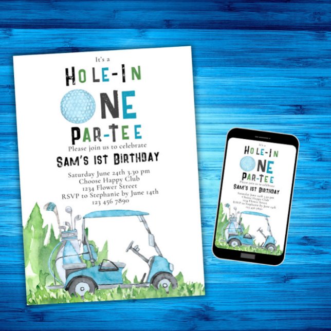 Hole In One Boy Golf First Birthday Par-tee Invitation (Creator Uploaded)