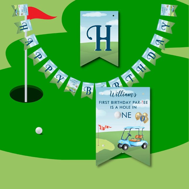 Hole In One Boy Golf Par-tee 1st Birthday  Bunting (Creator Uploaded)