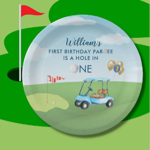 Hole In One Boy Golf Par-tee 1st Birthday Paper Plate