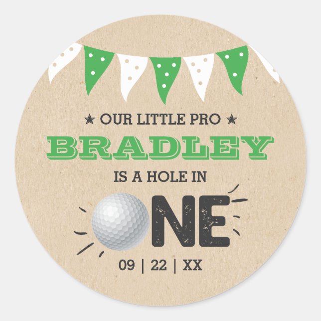 Hole In One Boys Golf 1st Birthday Par-tee Classic Round Sticker (Front)