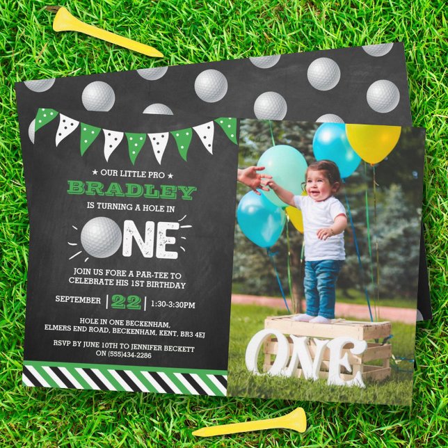 Hole In One Boys Golf 1st Birthday Par-tee Photo Invitation (Creator Uploaded)