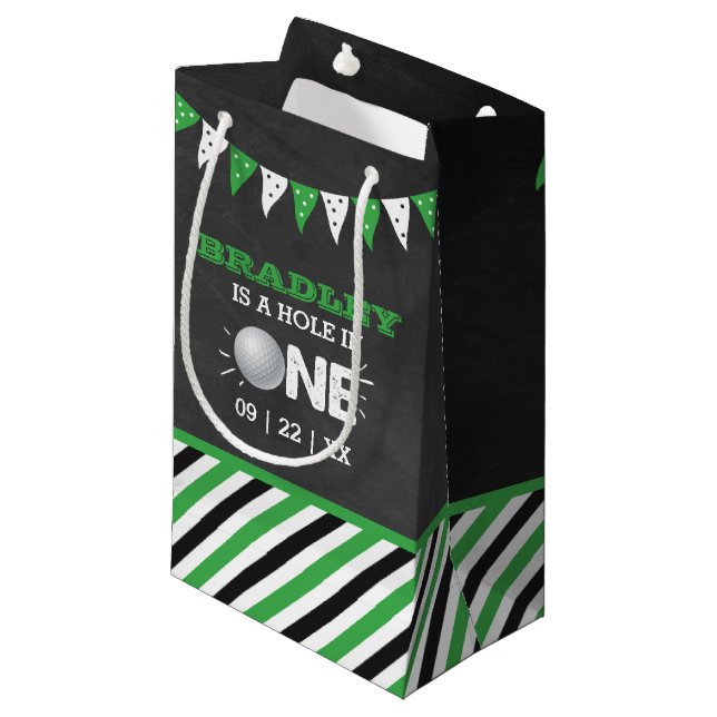Hole In One Boys Golf 1st Birthday Par-tee Small Gift Bag (Front Angled)
