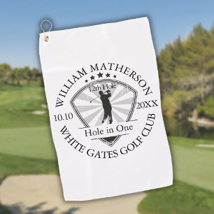 Hole in One Classic Personalised Black and White Golf Towel