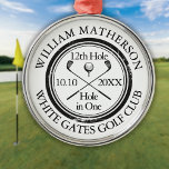 Hole in One Classic Personalised Golf Metal Tree Decoration<br><div class="desc">Featuring an aged stamp effect classic retro design. Personalise the name,  location hole number and date to create a great golf keepsake to celebrate that fantastic hole in one. Designed by Thisisnotme©</div>