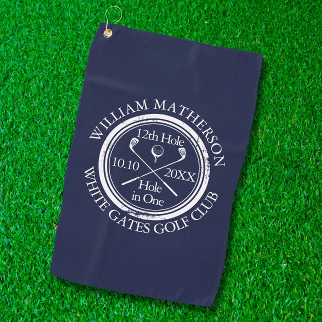 Hole in One Classic Personalised Navy Blue Golf Towel (Creator Uploaded)