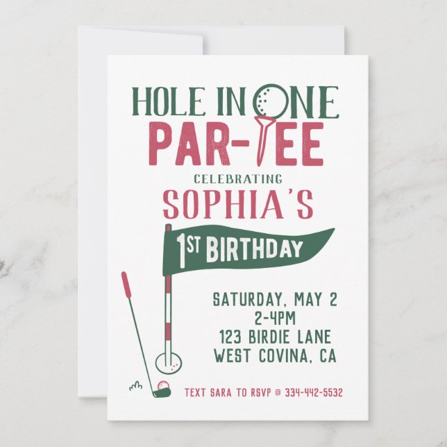 Hole in One Doodle Golf First Birthday Invitation (Front)