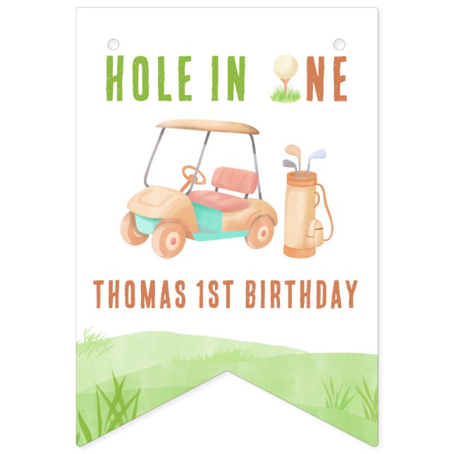 Hole In One First Birthday Party Bunting (First Flag)