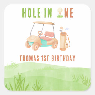 Hole In One First Birthday Party Square Sticker
