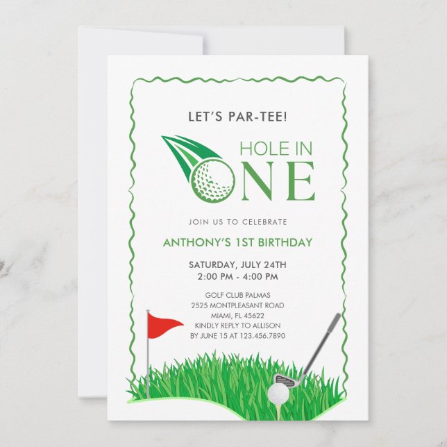 Hole In One Golf 1st Birthday Invitation (Front)