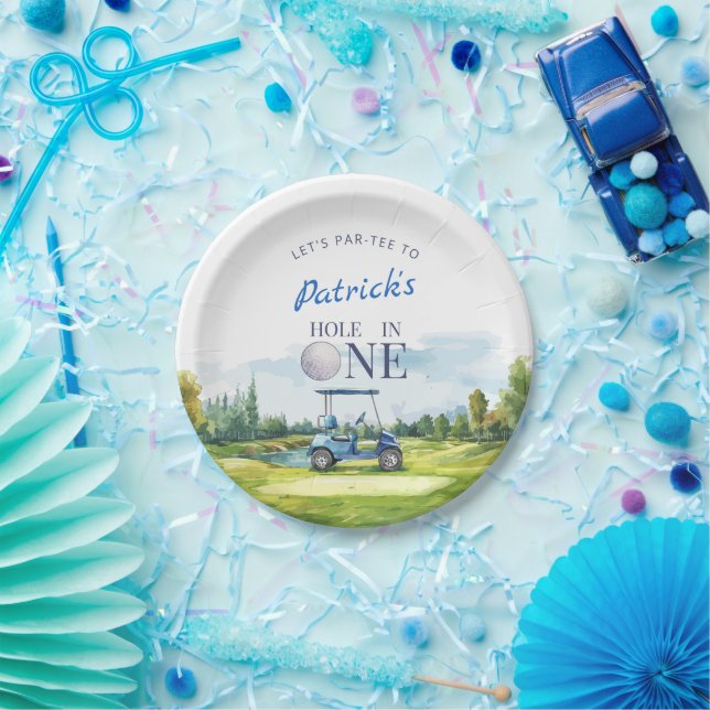 Hole In One Golf 1st Birthday  Paper Plate (Party)